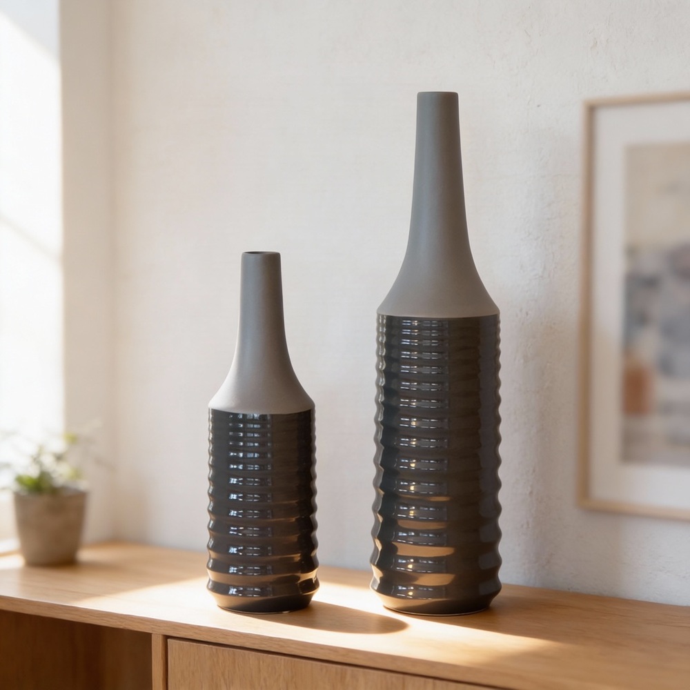 Elegant Gray Ceramic Vase Set‎